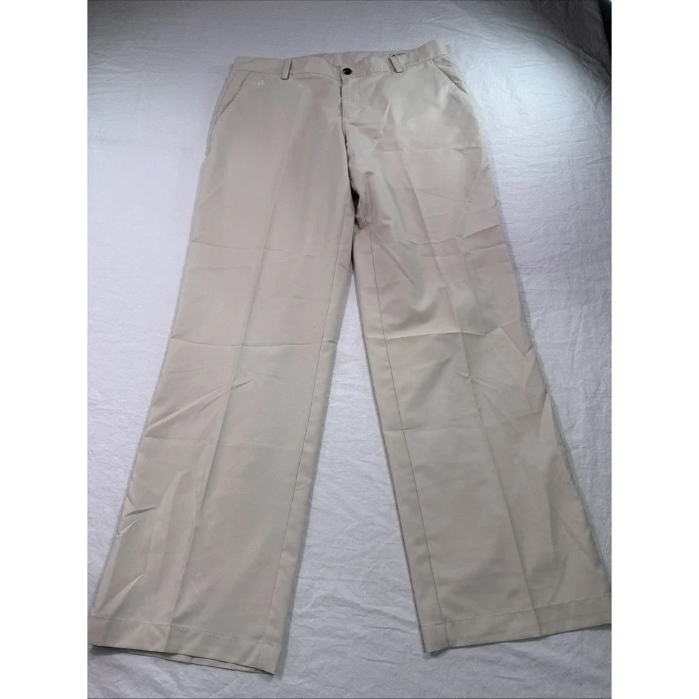 Adidas Pants Men 34x32 CREAM  Straight Golf Flat Front  Climacool PERFORMANCE